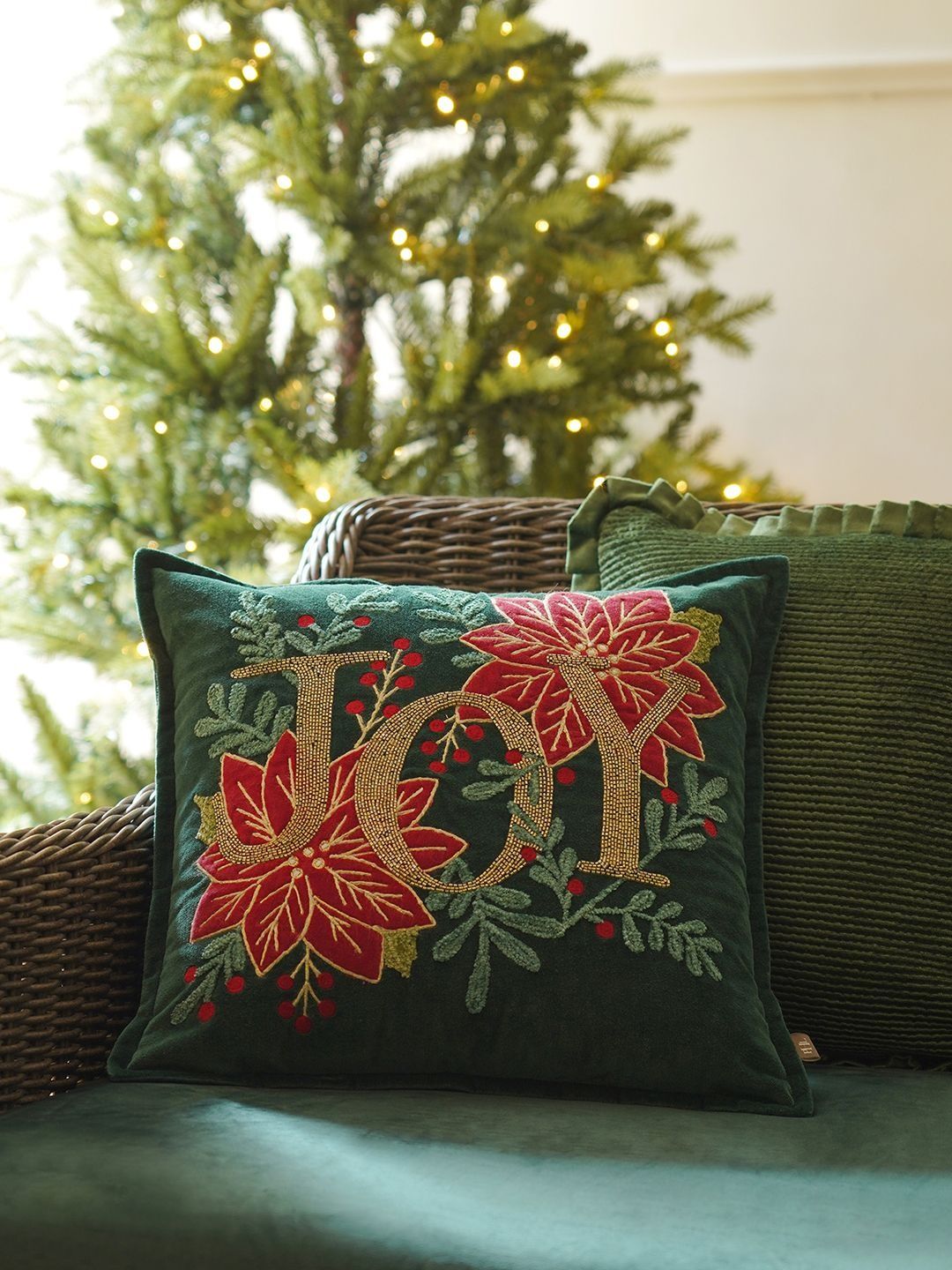 Pure Home and Living Green & Red Embroidered Square Cushion Covers-picture-19