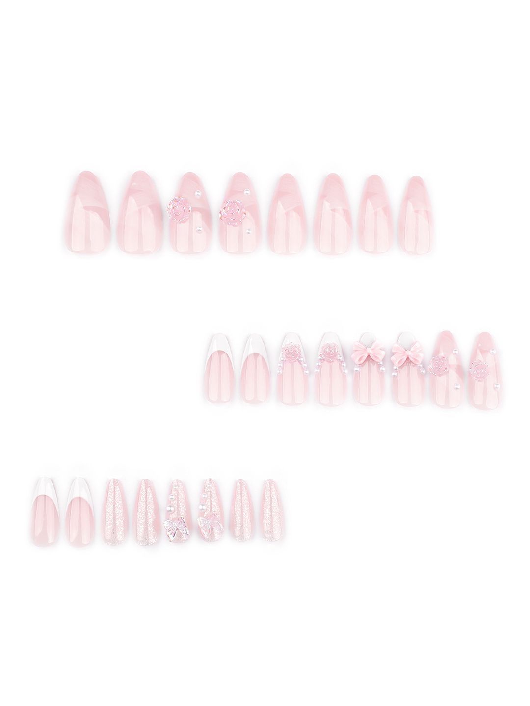 Secret Lives Set Of 24 Long Lasting Ultra Gloss Press On Nails - Pink Rose Bow-picture-38