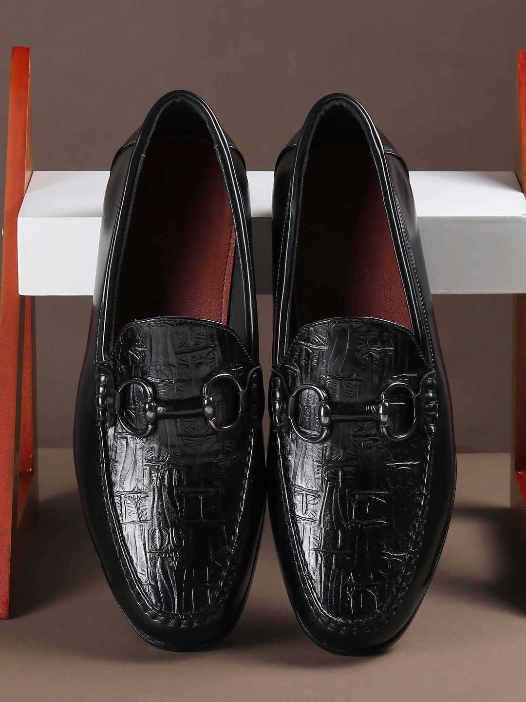 Metro Men Textured Round Toe Slip-On Loafers Formal Shoes-image-45