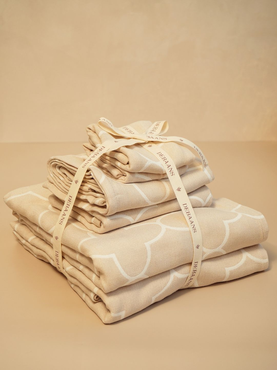 DEBAANS Beige & White Printed Other 270 GSM Towel Set-image-36
