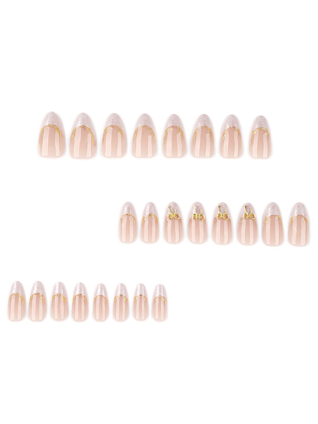 Secret Lives Set Of 24 Long Lasting Ultra Gloss Press On Nails - Btyfull Golden Bow-picture-27