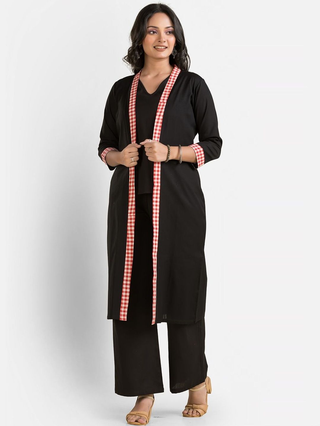 Crazy Needle Women Checked Longline Shrug-picture-19