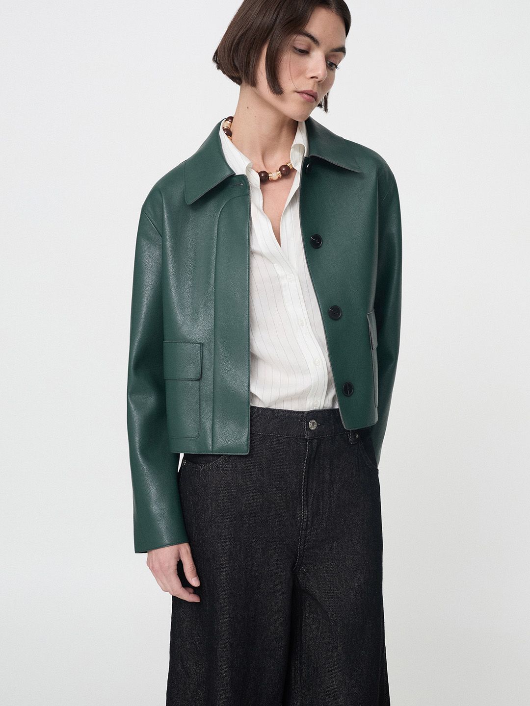 MANGO Leather Finish Spread Collar Tailored Jacket-picture-17