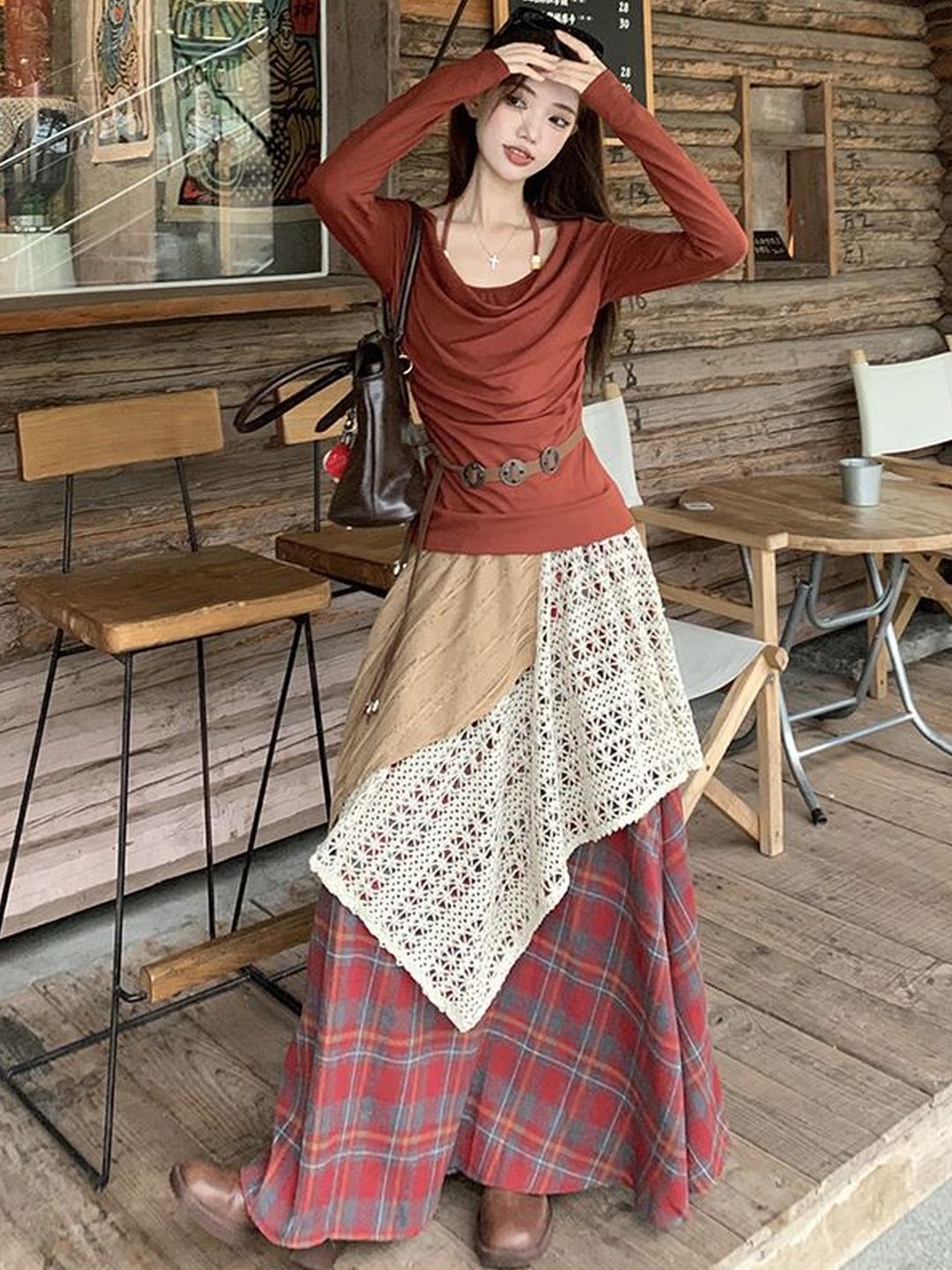 StyleCast x Revolte Checked Straight Maxi Skirts-picture-55