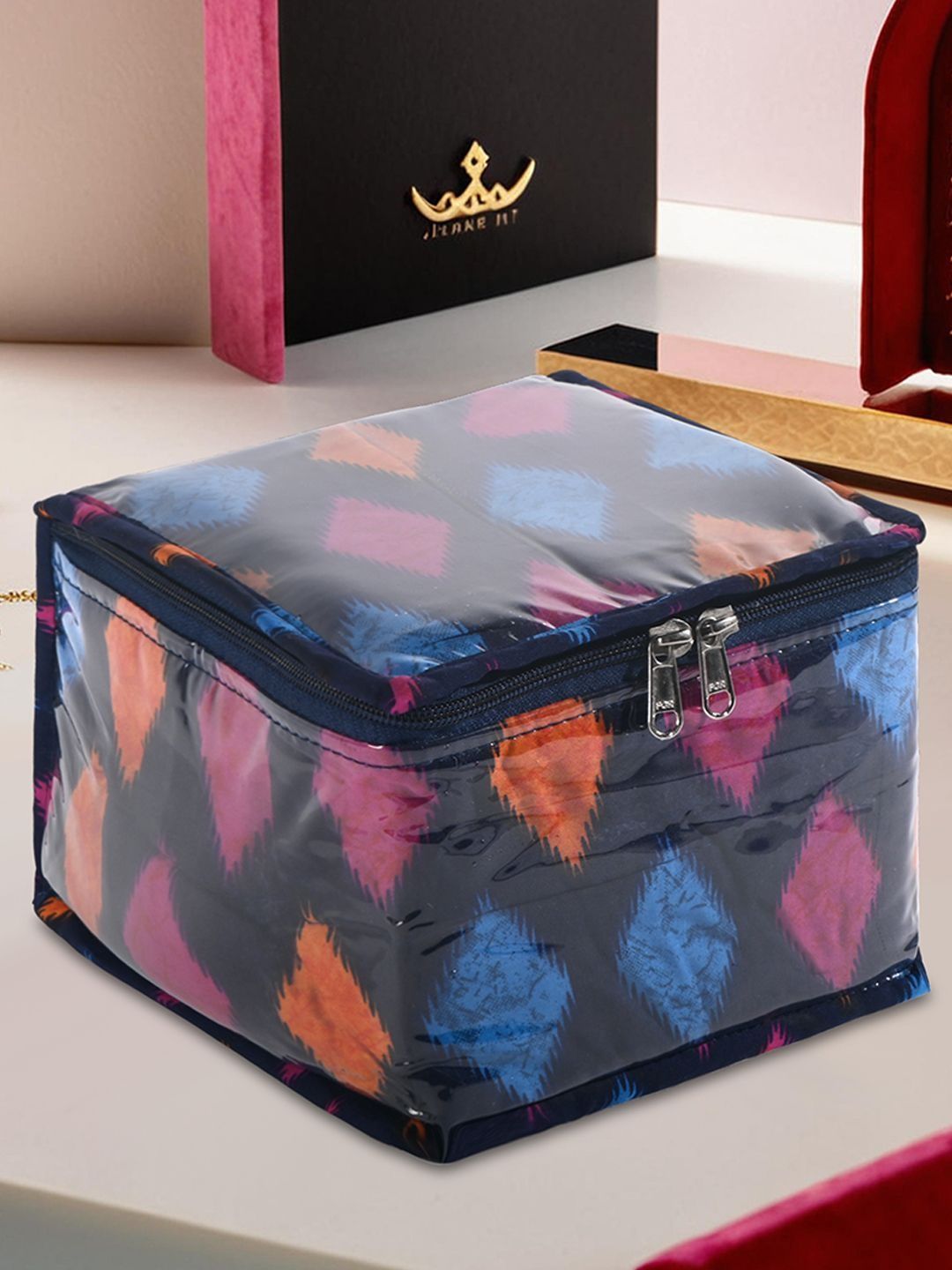 Kuber Industries Blue Pvc Makeup Pouch Bag With 10 Compartments Jewellery Organiser-picture-19