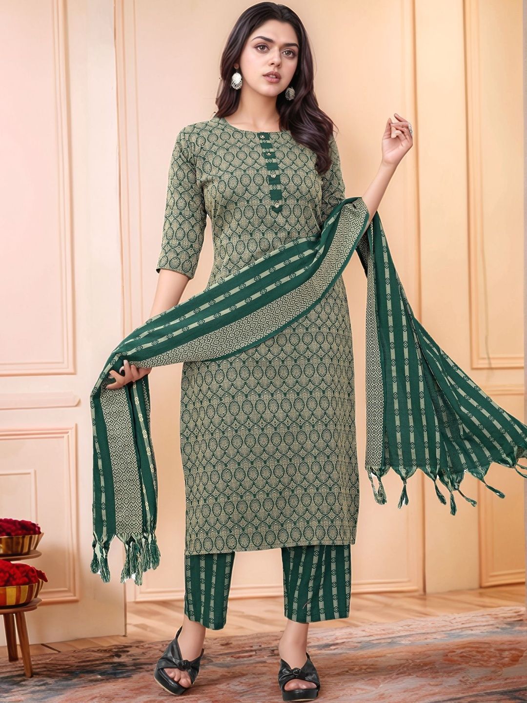Anouk Rustic Women Printed Regular Pure Cotton Kurta with Trousers & With Dupatta-picture-35