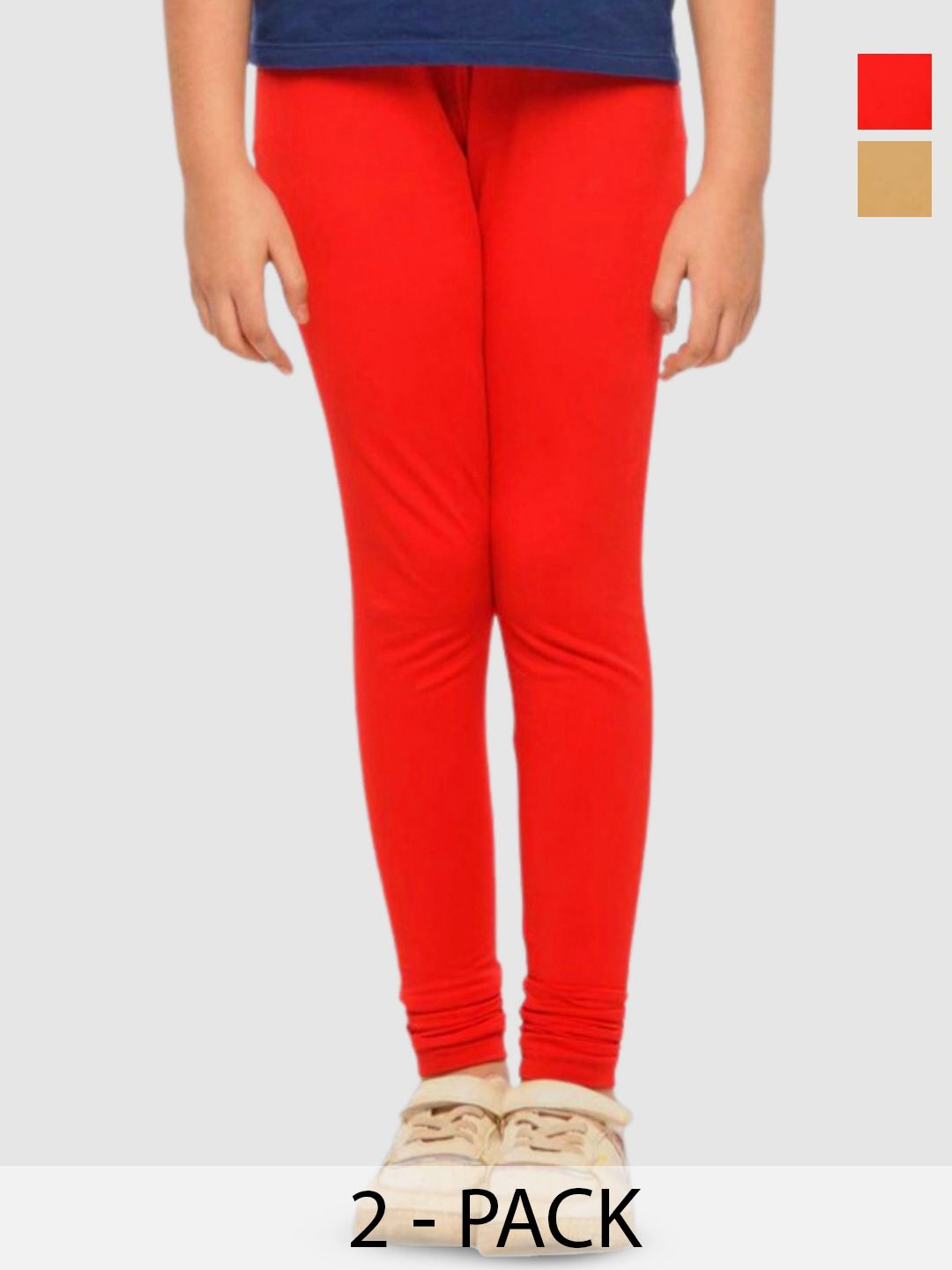 YK Girls Pack Of 2 Cotton Mid-Rise Churidar Length Leggings-picture-22