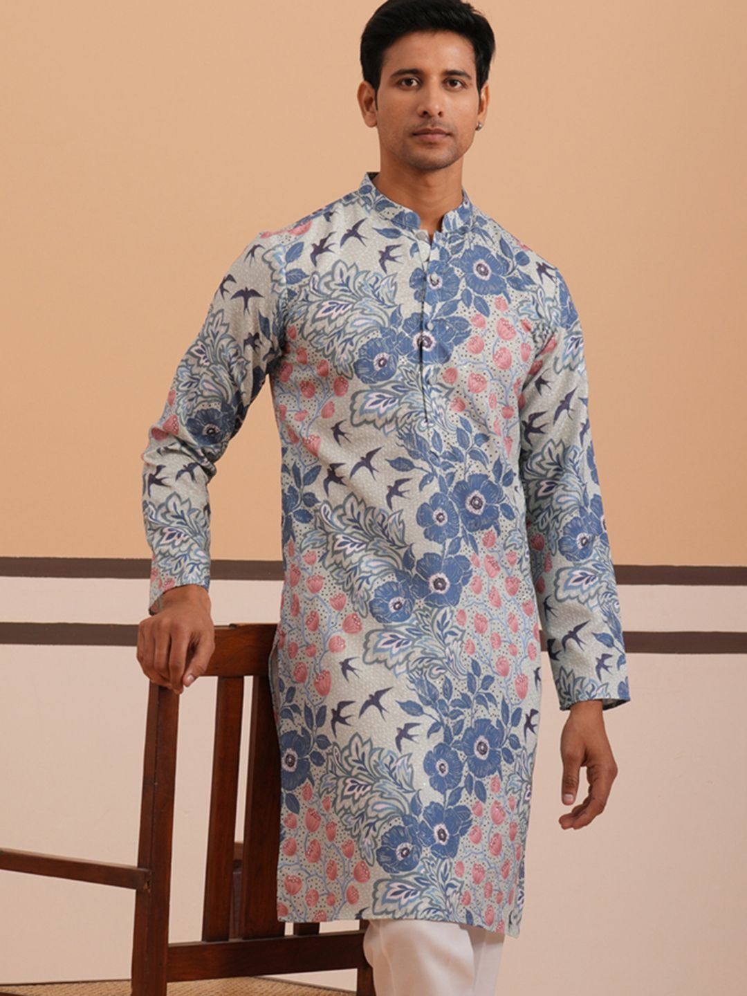 Jompers Men Floral Printed Indie Florals Kurta-picture-32