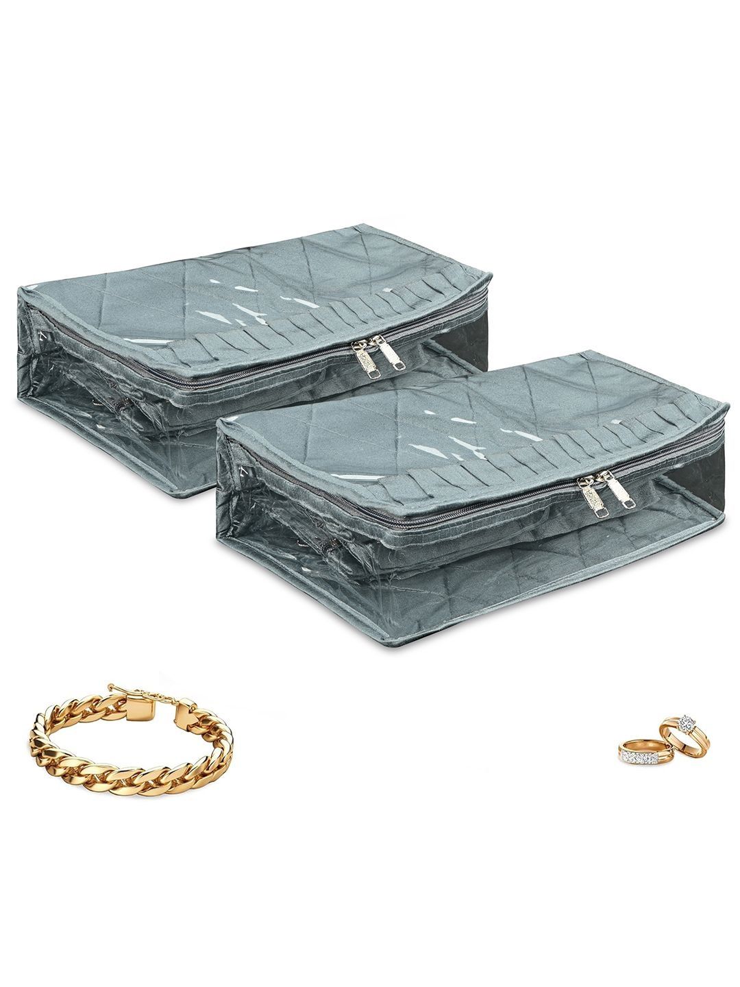 Kuber Industries Grey 2 Pcs Pvc Makeup Pouch Bag With 13 Compartment Jewellery Organiser-picture-38