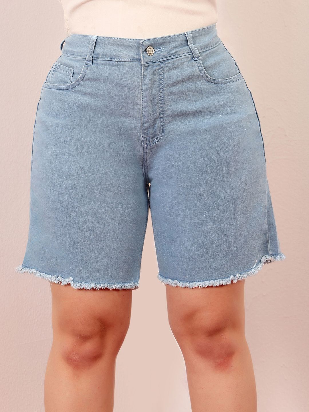 Miss Chase A+ Plus Size Regular High Rise Clean Look Above Knee Stretchable Denim Shorts-picture-39