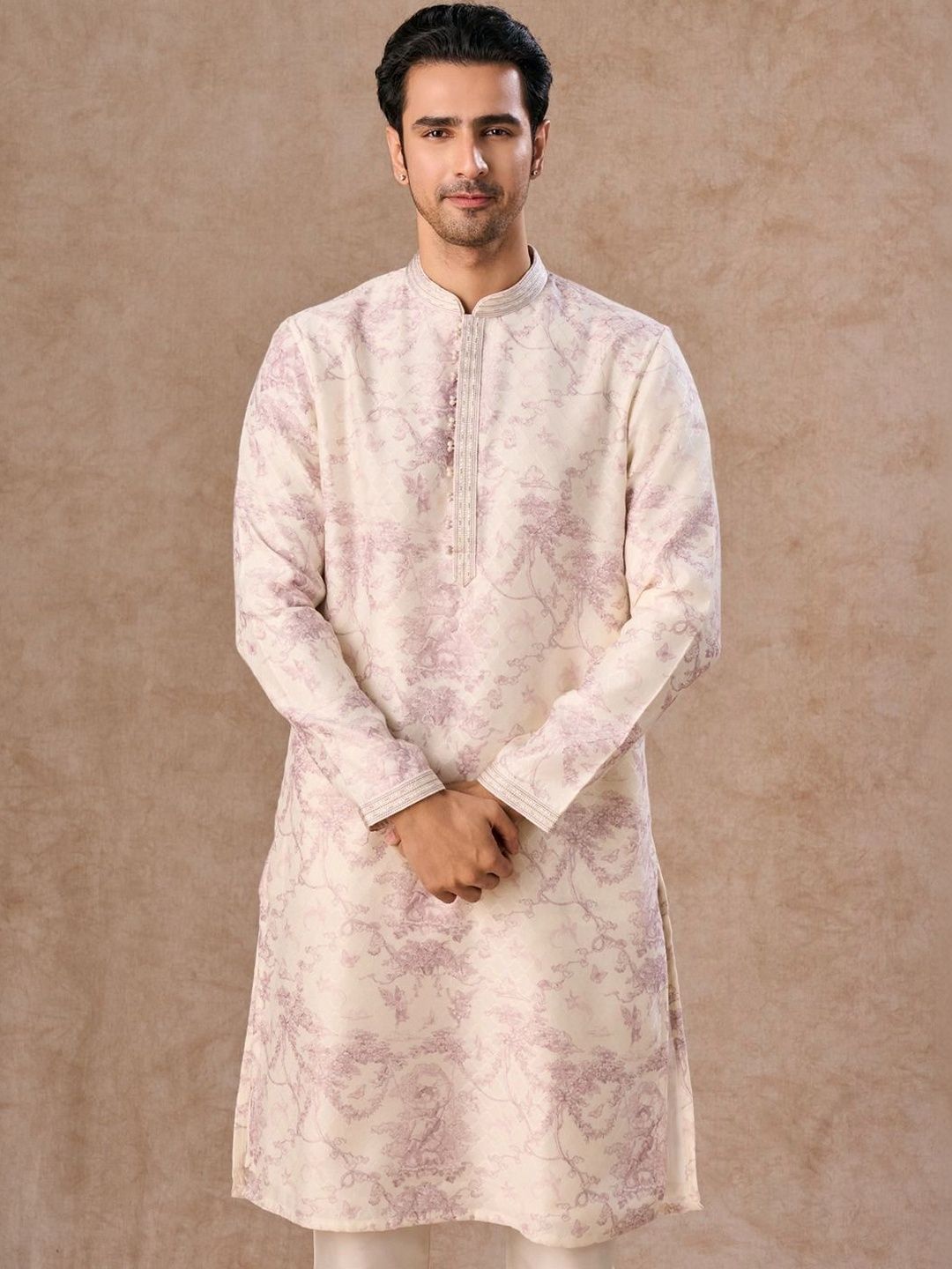 Manyavar Men Floral Printed Regular Thread Work Kurta with Churidar-picture-17