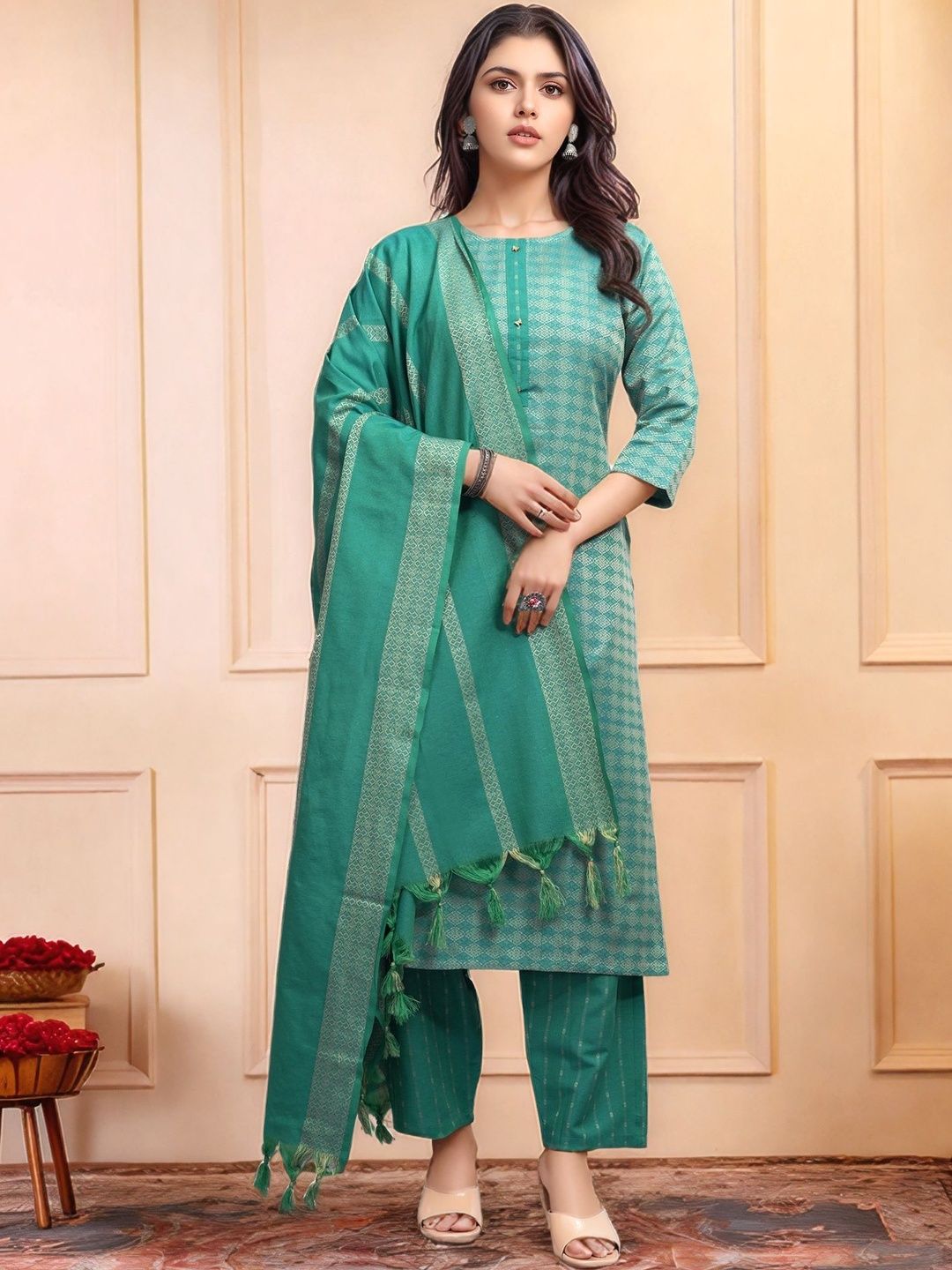 Anouk Rustic Women Printed Regular Pure Cotton Kurta with Trousers & With Dupatta-picture-30