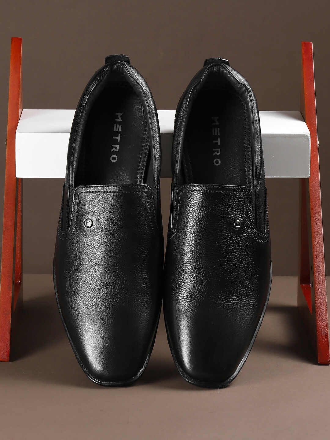 Metro Men Leather Round Toe Slip-On Formal Shoes-image-49