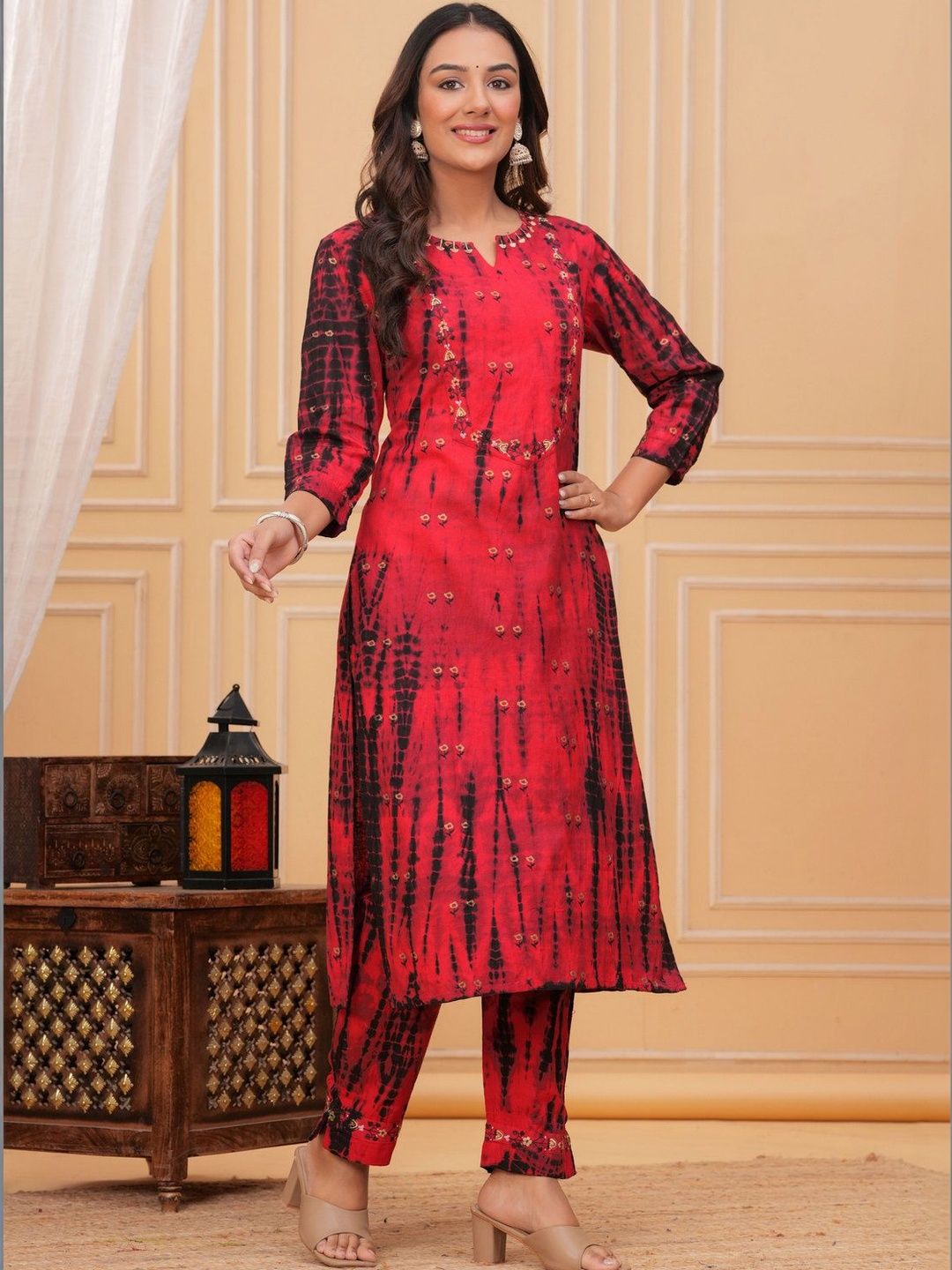 SARAI CREATIONS Women Dyed Regular Thread Work Kurta with Trousers-picture-12