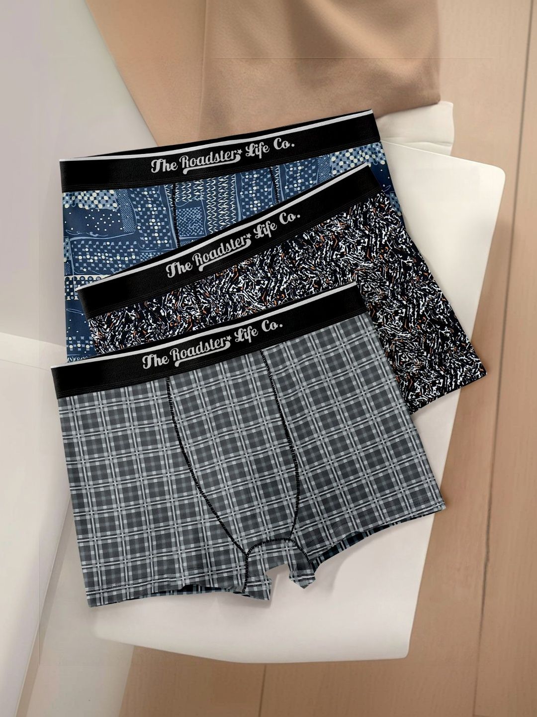 The Roadster Lifestyle Co Pack Of 3 Printed Breathable Trunks