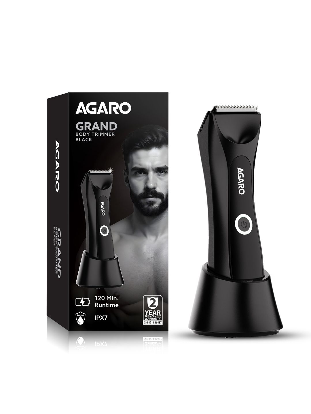 Agaro Cordless Grand Body & Beard Trimmer - Ceramic Blades, IPX7 LED Torch - Black-image-31