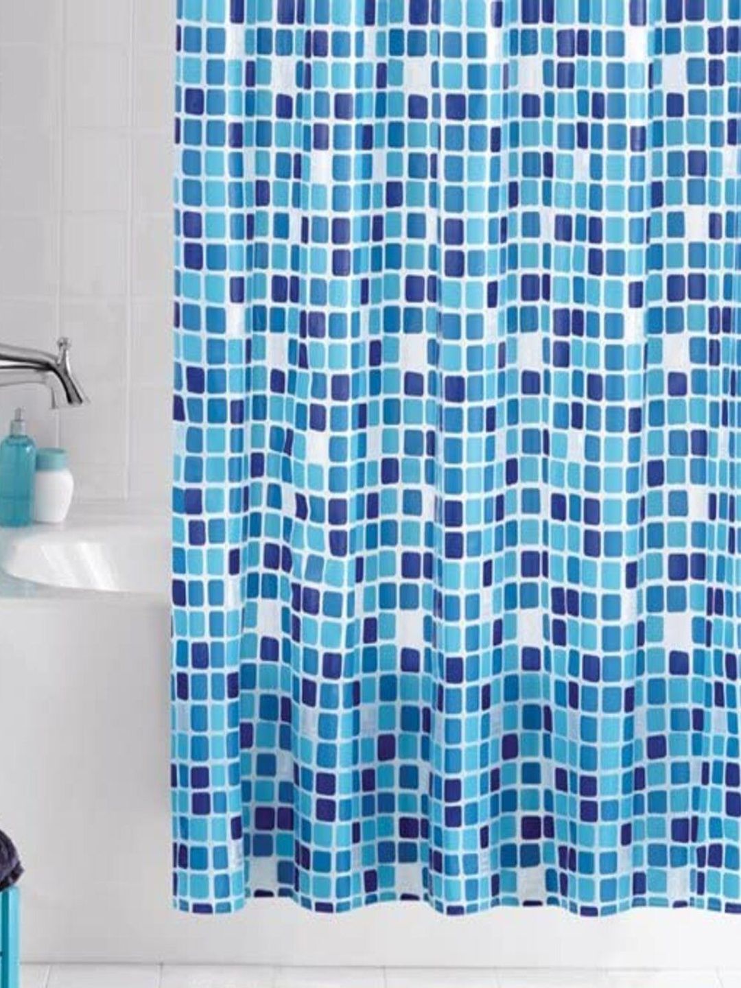 paperi Blue & White Printed Water-Repellent Shower Curtains