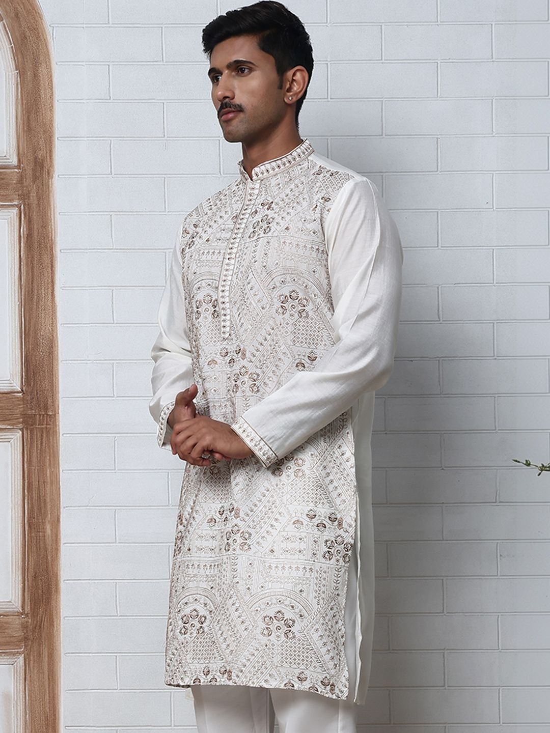 Jompers Men Ethnic Motifs Embroidered Thread Work Kurta-picture-22