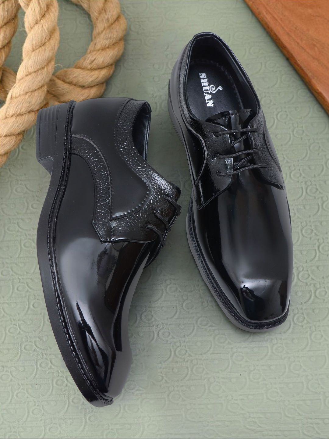 SHUAN Men Square Toe Lace-Ups Derbys Formal Shoes-picture-24