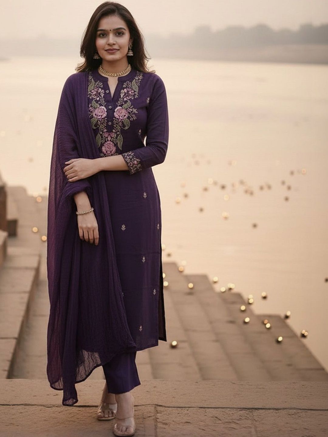 DWIJA FASHION Women Floral Embroidered Regular Thread Work Kurta with Trousers & With Dupatta-picture-33