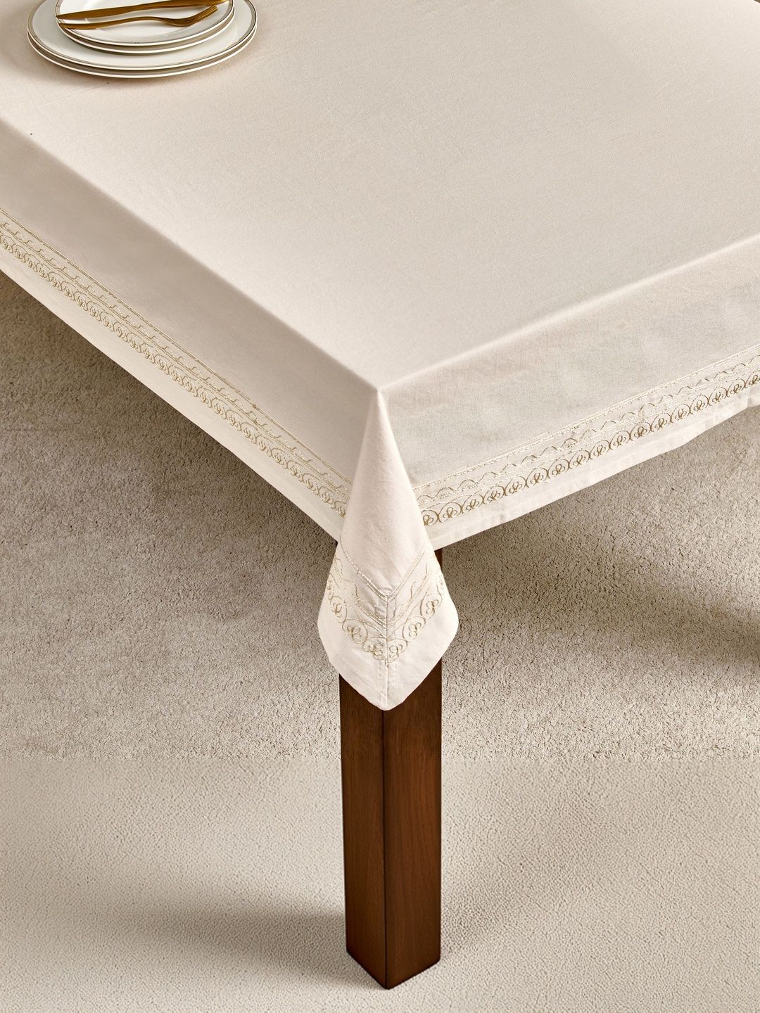 Home Centre Beige Cotton 6-Seater Table Cover with Embroidered details-picture-18