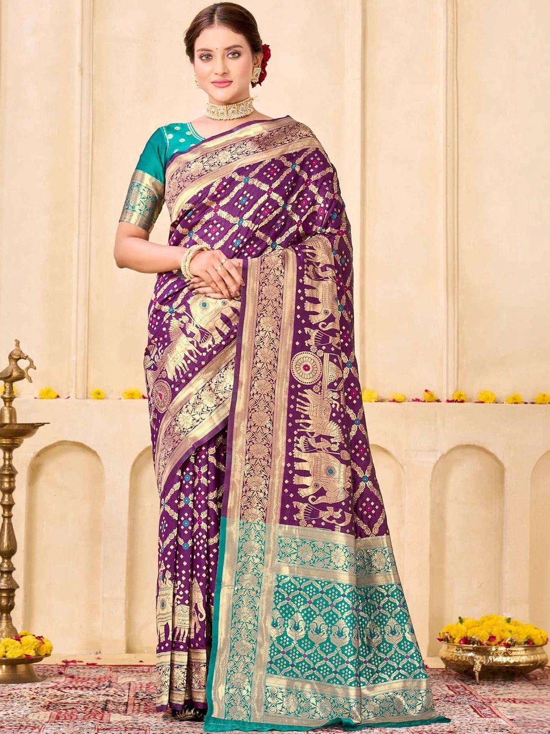 Mitera Ethnic Motifs Zari Silk Blend Kota Saree-picture-12