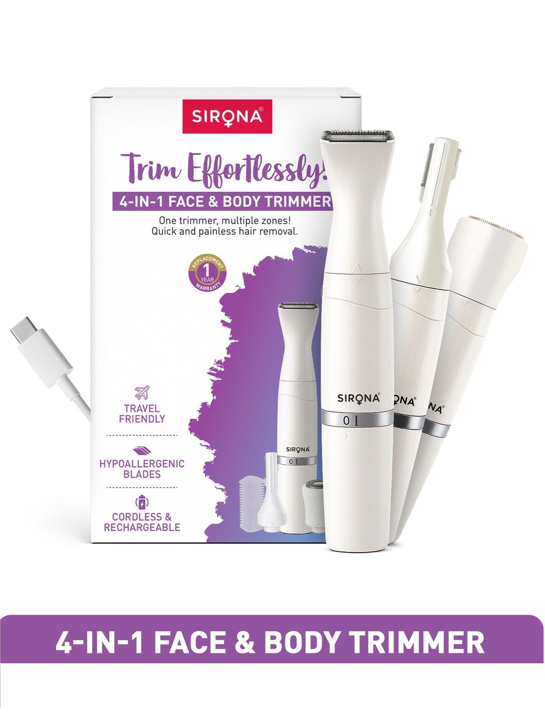 Sirona 4-In-1 Face & Body Trimmer- White