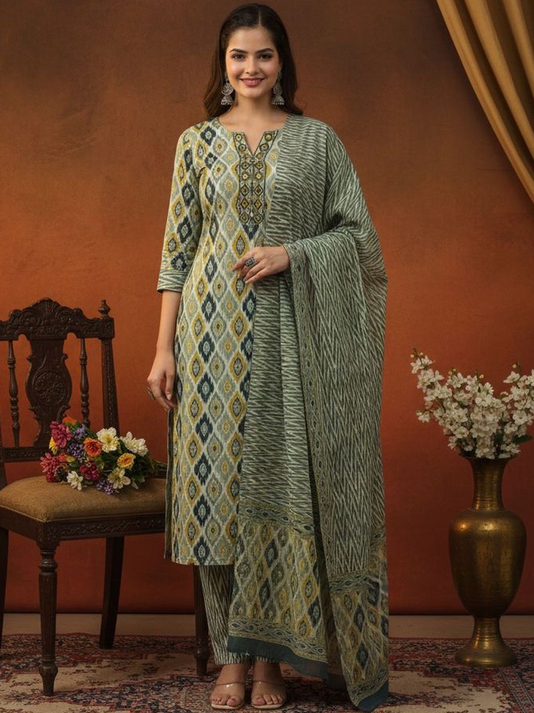 Anouk Rustic Women Printed Regular Pure Cotton Kurta with Trousers & With Dupatta-picture-36