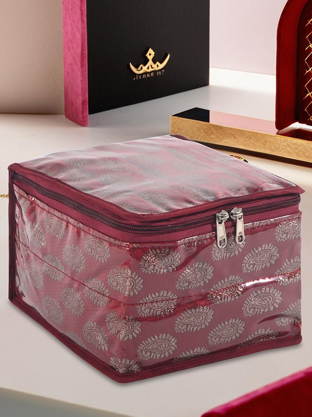 Kuber Industries Red Pvc Small Makeup Pouch Bag With 10 Compartments Jewellery Organiser-image-18