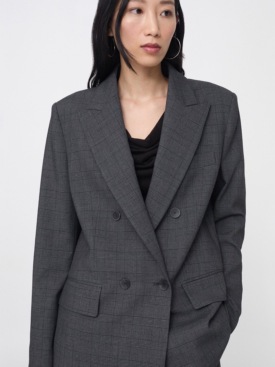 MANGO Checked Notched Lapel Double-Breasted Smart Casual Blazer-picture-11