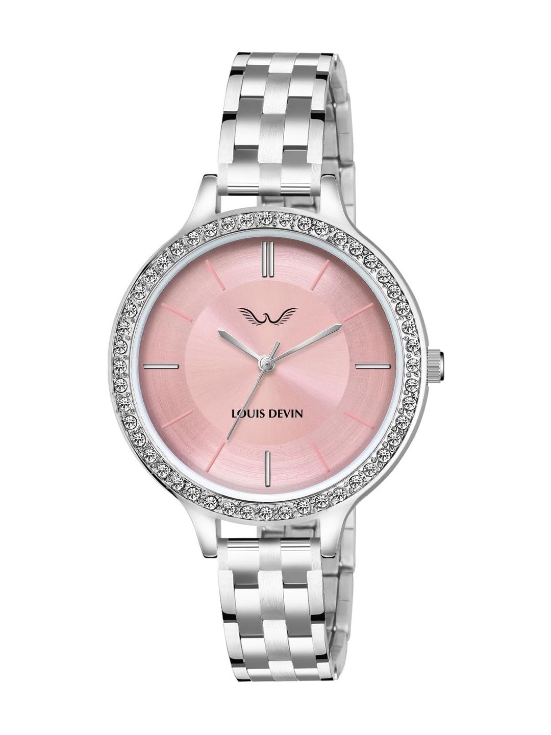 LOUIS DEVIN Women Dial & Stainless Steel Straps Analogue Date Aperture Watch LD-L197-PNK-CH-image-9