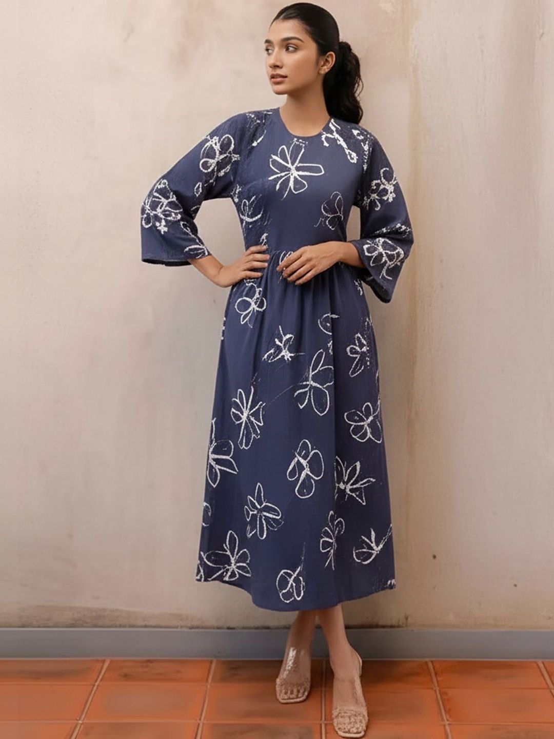 Aaghnya Floral Print Fit & Flare Midi Dress-picture-21