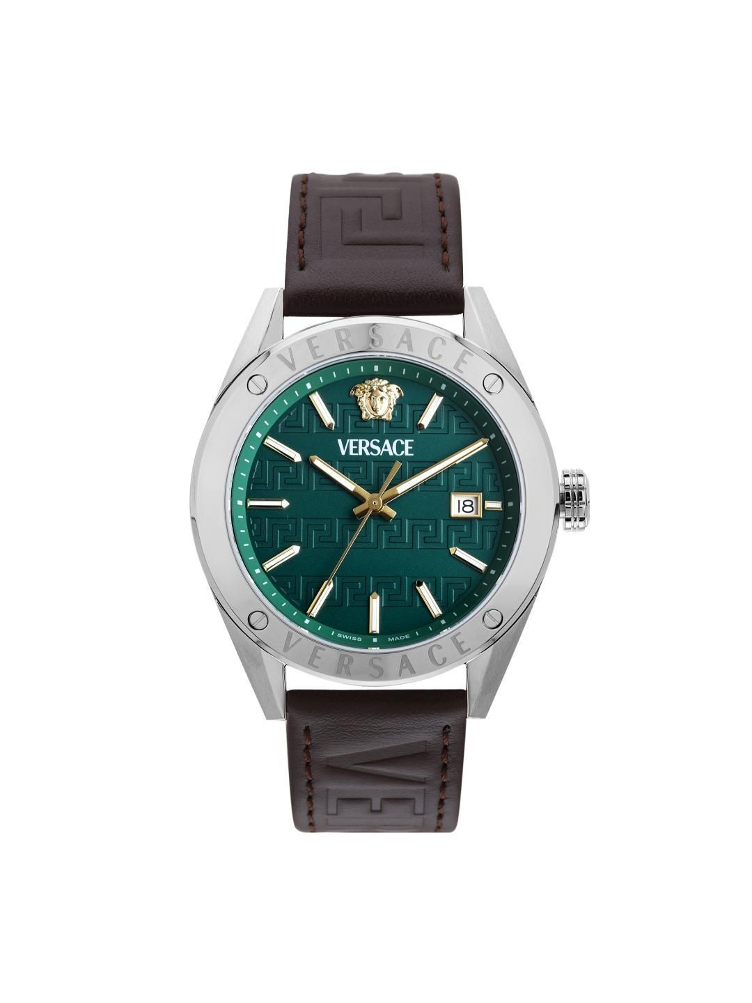 Versace Men Brass Patterned Dial & Leather Straps Analogue Date Aperture Watch VEKHA0125-picture-45