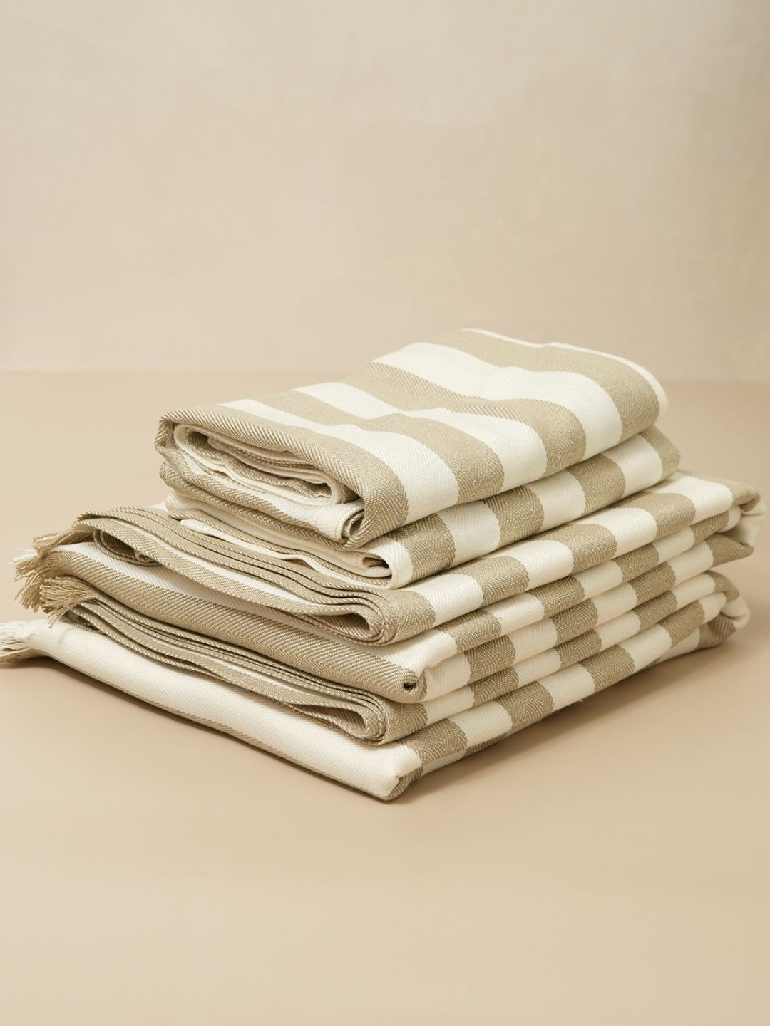DEBAANS Olive Green & White Striped Other 250 GSM Towel Set-picture-11