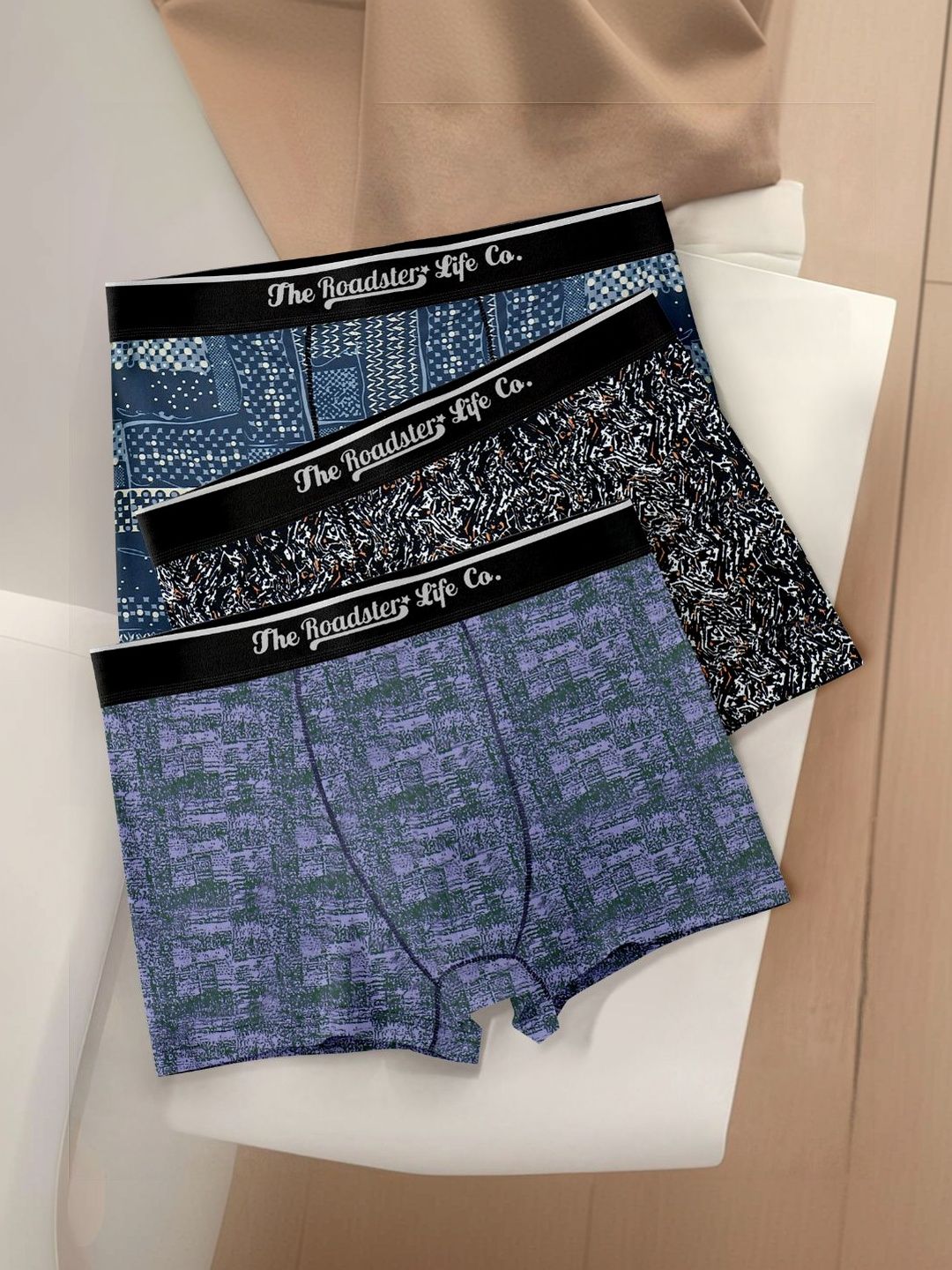 The Roadster Lifestyle Co Pack Of 3 Printed Mid Rise Short Trunks