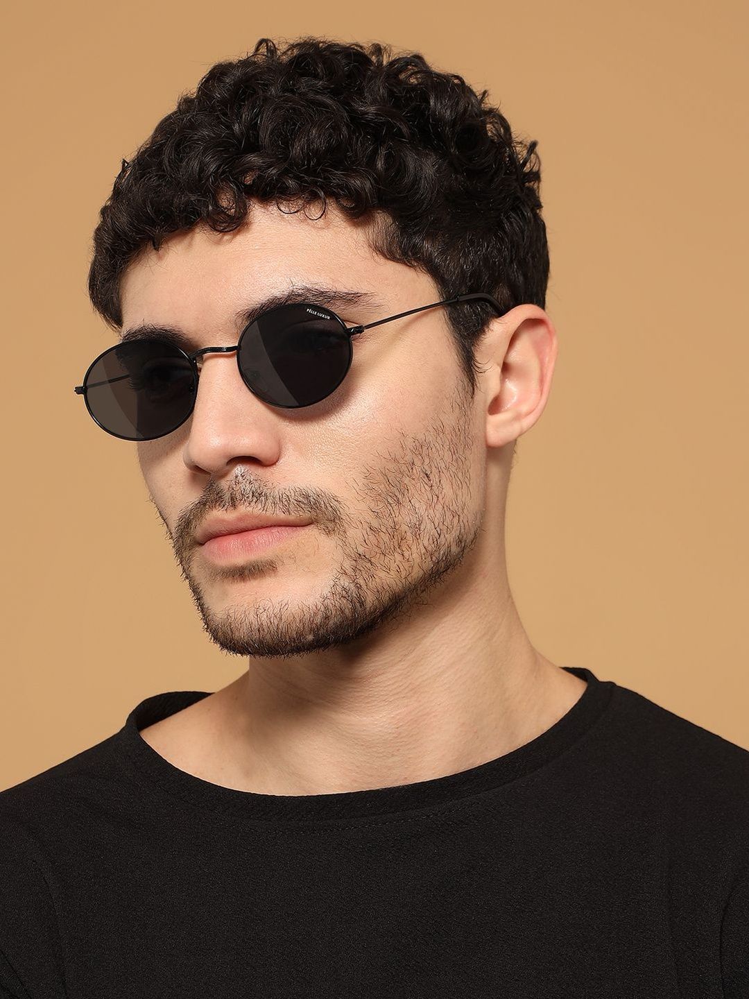 PELLE LUXUR Men Black Lens & Black Round Sunglasses with-image-41