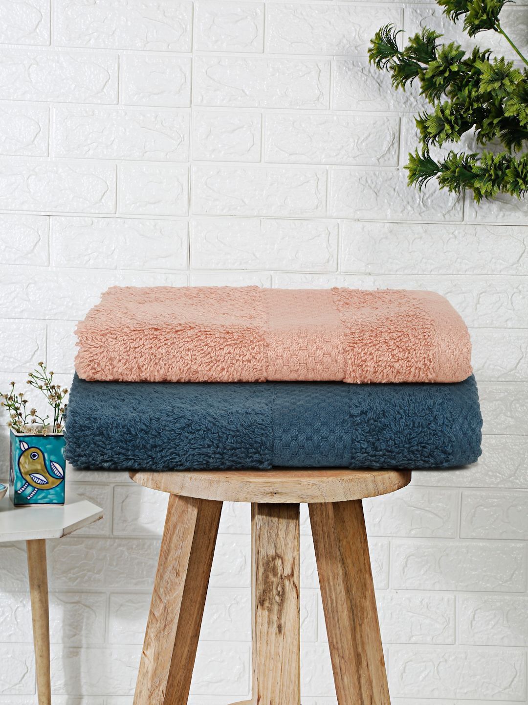 Mulberry Living Blue & Peach-Coloured 2 Piece Terry Cotton 550 GSM Towel Set-picture-16