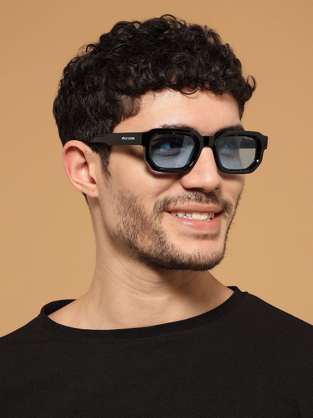 PELLE LUXUR Men Blue Lens & Black Square Sunglasses with-image-7