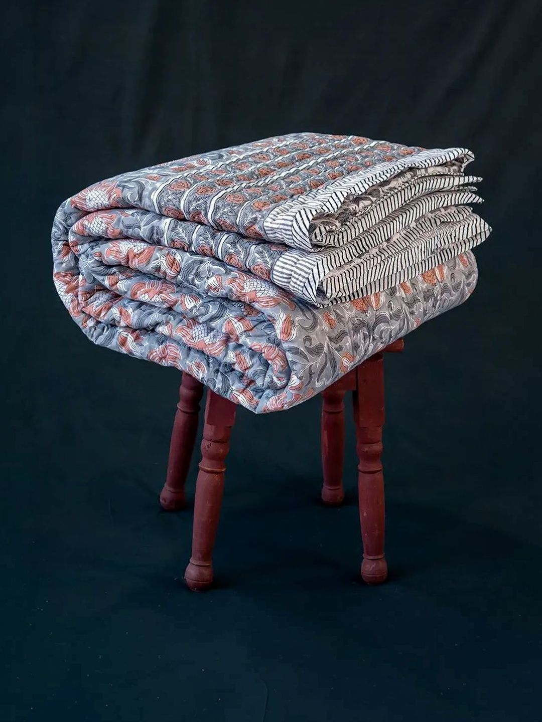 The Jaipur Wala Grey & Orange Floral Quilt-image-39
