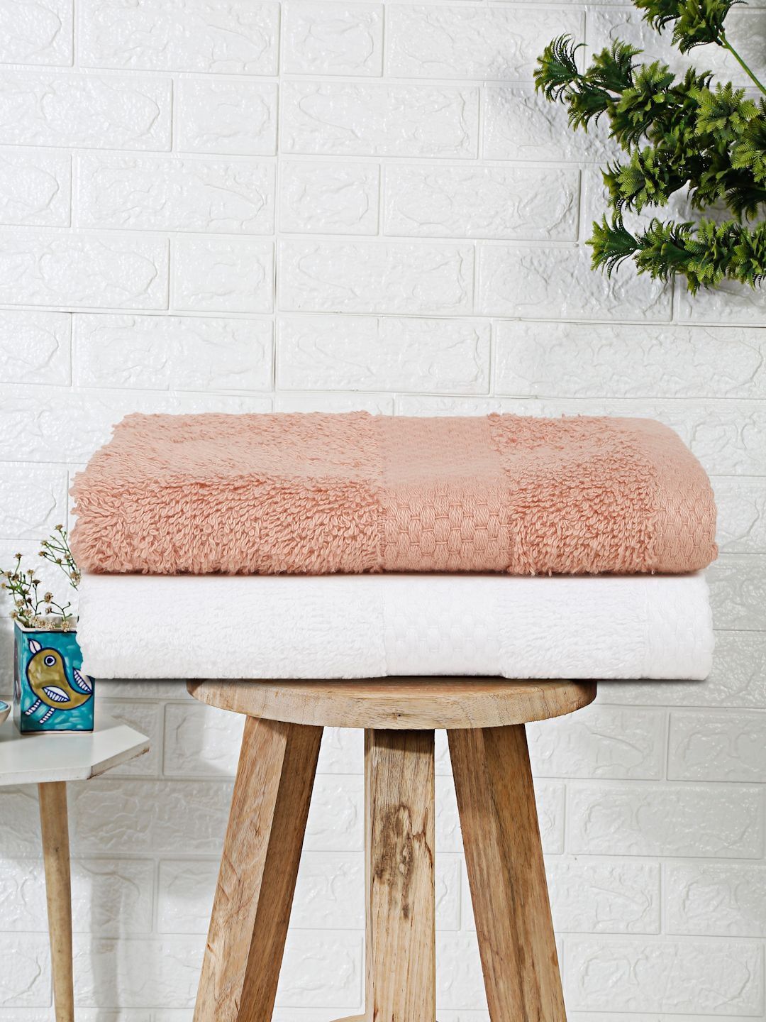 Mulberry Living White & Peach-Coloured 2 Piece Terry Cotton 550 GSM Towel Set-picture-12