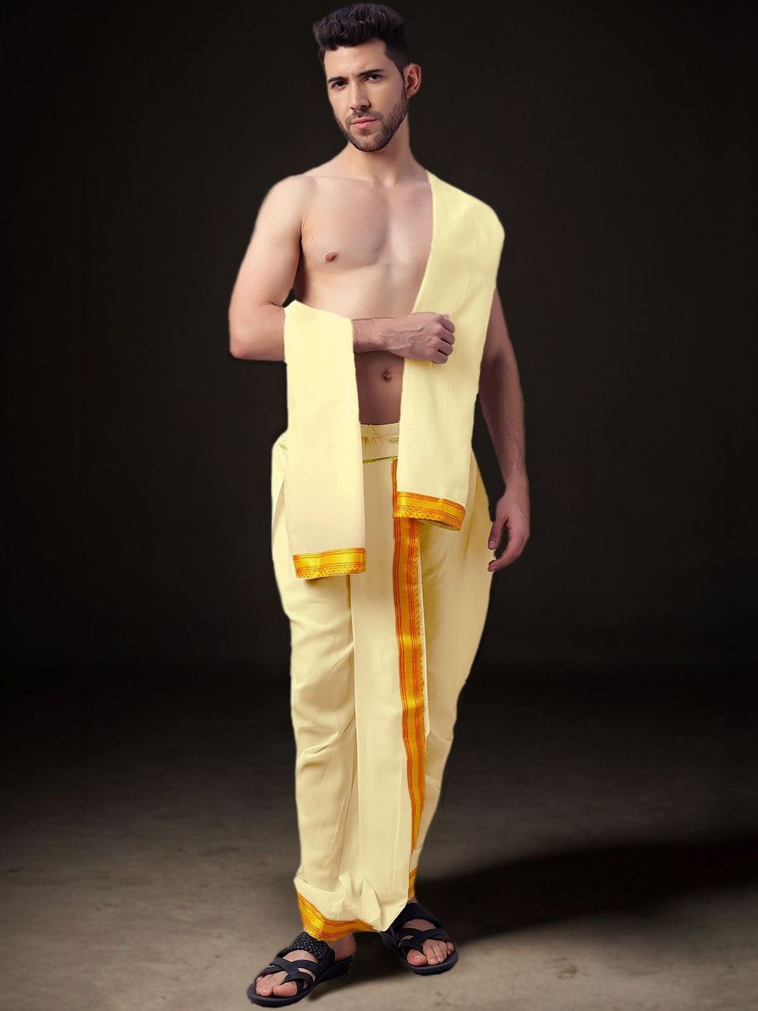 Spewim Men Solid Cotton Dhoti Pant and Shawl-image-42