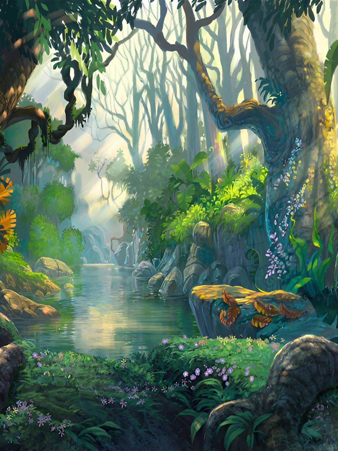 Backdropon Green & Brown Tropical Virgin Forest Jungle Sunlight Flowers Design Backdrop-image-7