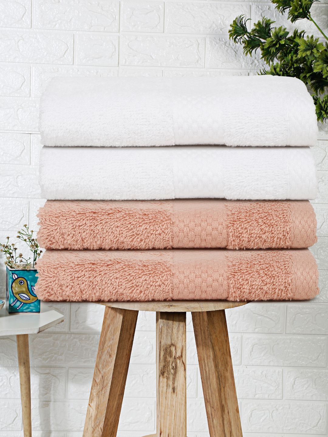 Mulberry Living White & Peach-Coloured 4 Piece Terry Cotton 550 GSM Towel Set-picture-15