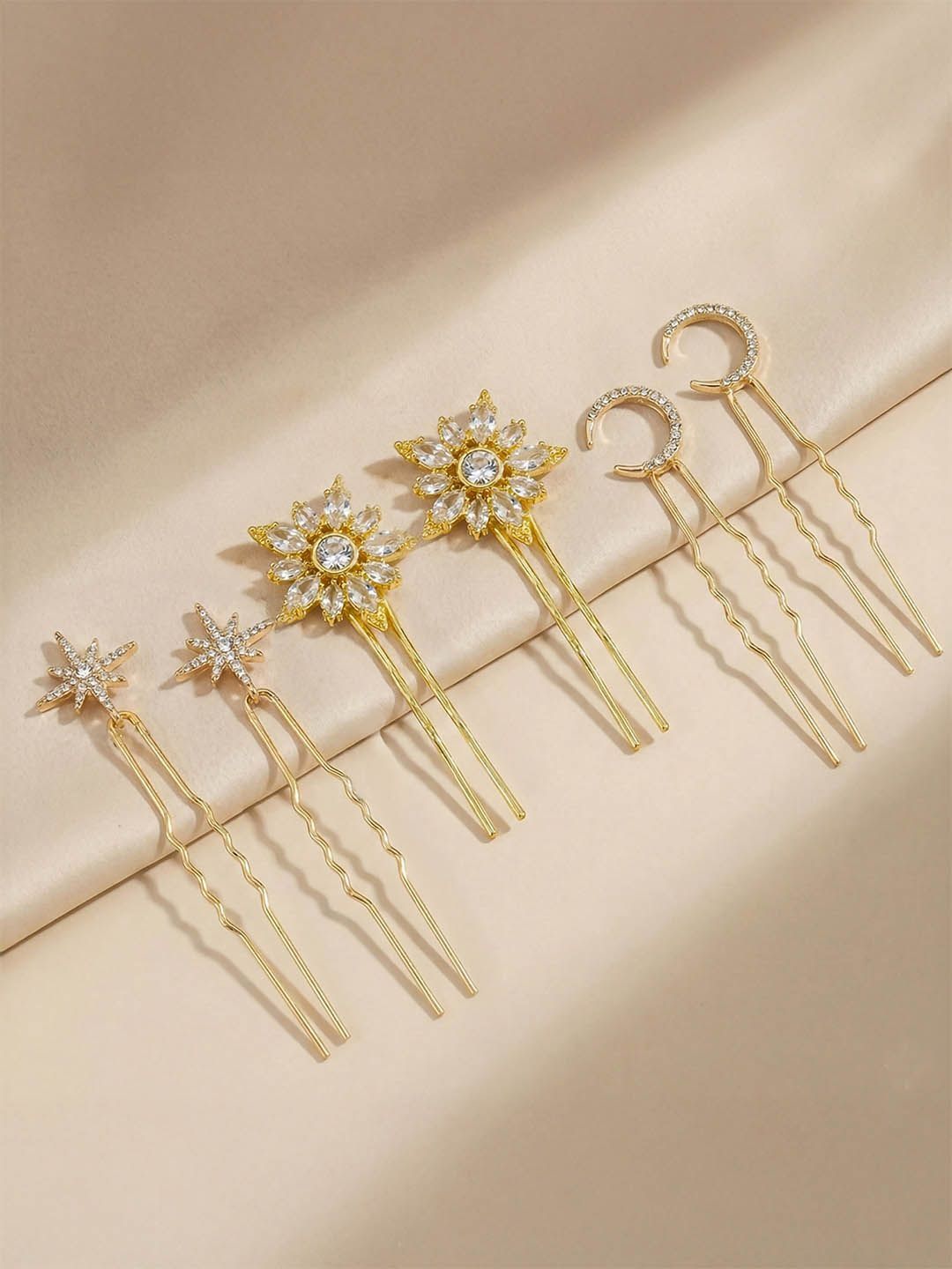HAIR DRAMA CO. Women Set of 6 Celestia Gold Crystal Rhinestone Embellished U Hair Pins-picture-22