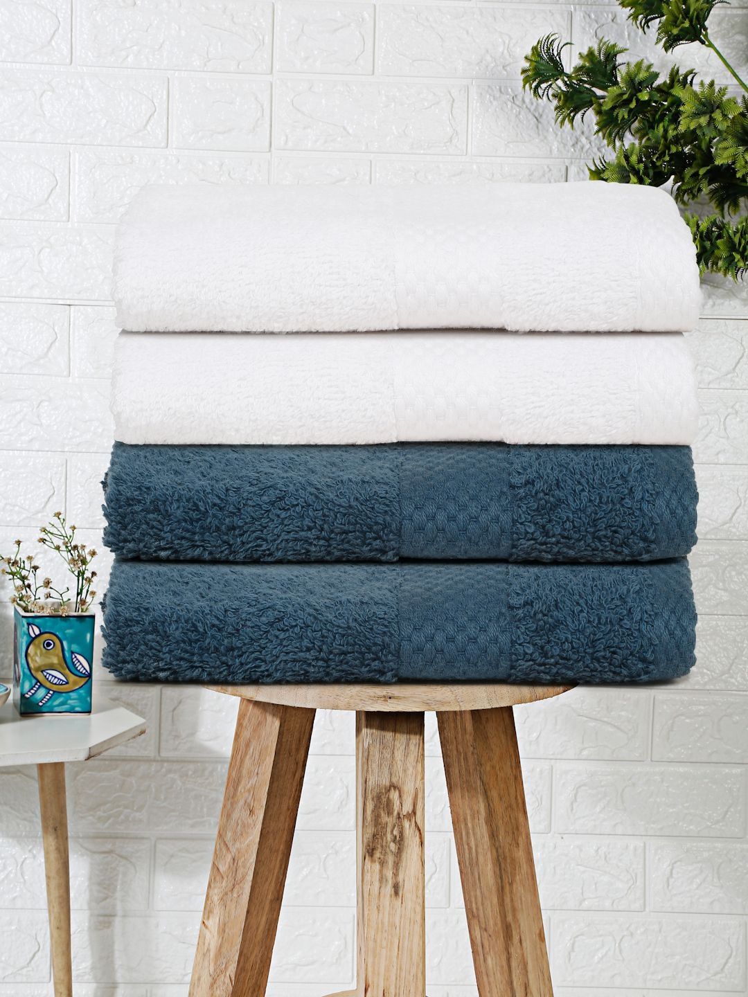 Mulberry Living White & Blue 4 Piece Terry Cotton 550 GSM Towel Set-picture-18
