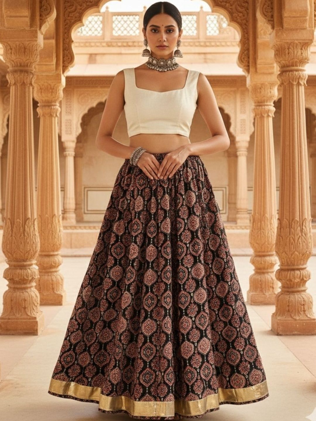 Vaidiki Printed Pure Cotton Maxi Flared Skirts-picture-56