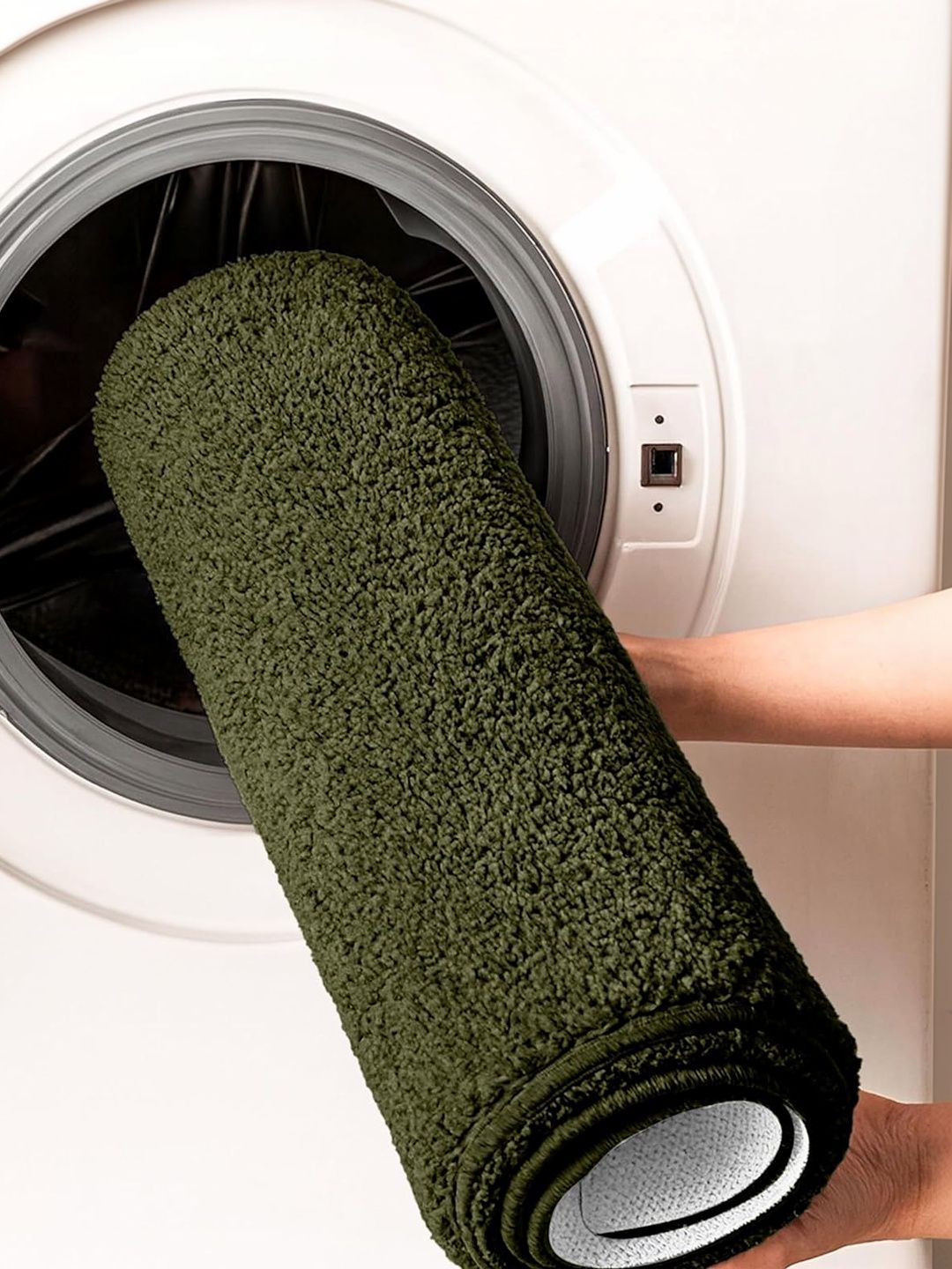 enera Green Textured 3000 GSM Anti-Skid Bath Rug-picture-1