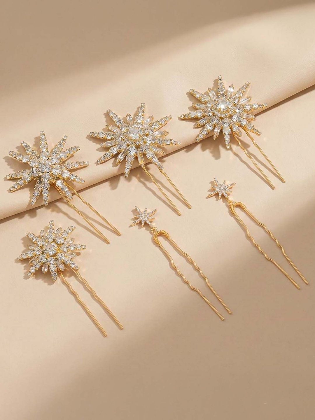 HAIR DRAMA CO. Set of 3 Celestia Rose Gold Crystal Rhinestone Embellished U Hair Pins-picture-20