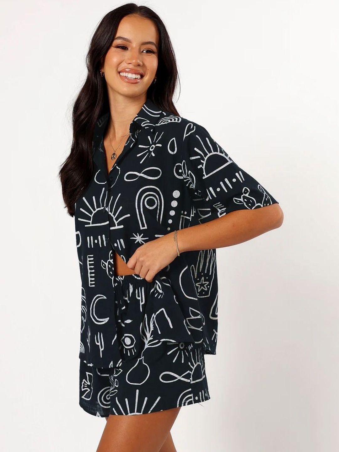 SZN Printed Shirt Collar Neck Short Sleeve Shirt & Short Co-Ords-picture-37