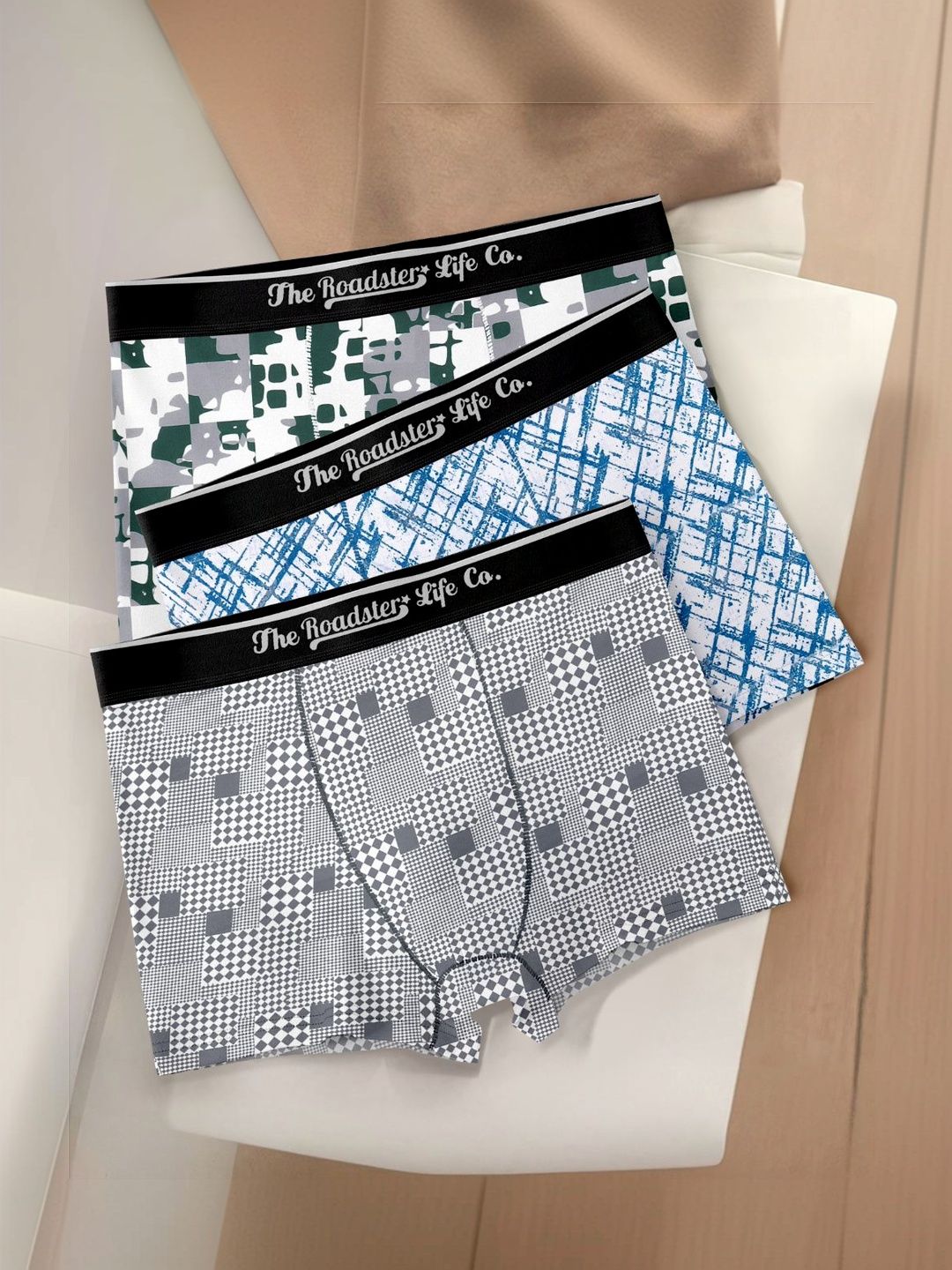 The Roadster Lifestyle Co Pack Of 3 Printed Soft Breathable Short Trunk